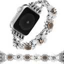 Stretchy Metal Bracelet Bands Compatible with Apple Watch Band 38mm 40mm 41mm 42mm 44mm 45mm 49mm,Women Fancy Elastic Sunflower Heart Dressy Stainless Wristband for iWatch Series 9 8 7 6 5 4 3 2 SE