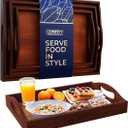 Comfify Bamboo Serving Trays Set of 3 Ottoman Trays for Food, Entertaining, and Decor Minimalist Brown Finish