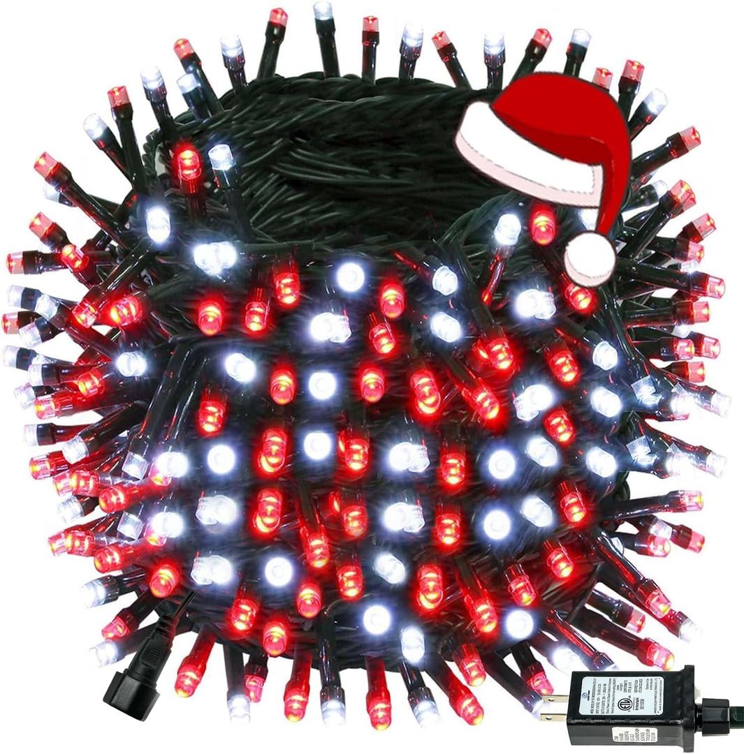 Connectable 240LED 88Ft 13Modes Christmas String Lights Outdoor Indoor | Extendable Green Wire Red & White Christmas Tree Lights with Timer | Twinkle Fairy Light Plug in for Xmas Tree (Red & White)