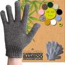 Temple Spring Exfoliating Glove, Carbonized Rayon Bamboo Exfoliating Body Scrubber, Loofah Washcloth, Exfoliate Loofa Shower Scrubber, Body Exfoliator Scrub, Shower Loofah Bath Sponge - Grey & White XL