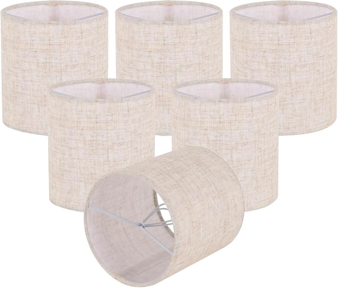 Chandelier Lamp Shades, Small Lamp Shades Clip-on Bulbs Only for Candelabra Bulbs, Beige Chandelier Shades 6 Pcs, Mini Lampshades for Chandeliers 5.1" X 5.1" X 5.3, Home Decor Fabric Linen Lampshade