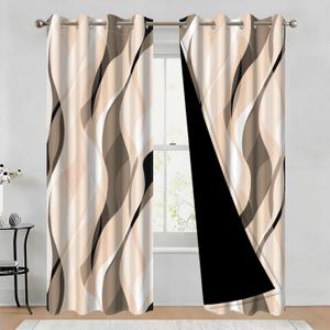 Cream Blackout Curtains, Ombre Grey and Cream Striped Window Curtains for Living Room Bedroom Modern Room Darkening Grommet Curtains, 42x63 Inch, 2 Panels
