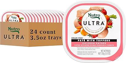 Nutro Ultra Wet Dog Food, Pate with Toppers Chicken Entree, 3.5 oz. Trays (24 Count, Pack of 1), Best By: 10/22/2025