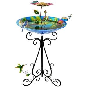 DREAMSOUL 20" Hummingbird Bird Bath Stand, Metal Deep Bird Bath for Outside with Folding Bracket, 2 in 1 Birdbath and Feeder for Garden Lawn Yard DREAMSOUL 20" Hummingbird Bird Bath Stand, Metal Deep Bird Bath for Outside with Folding Bracket, 2 in 1 Birdbath and Feeder for Garden Lawn Yard