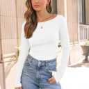 Trendy Queen Womens Long Sleeve Shirts Ribbed Underscrub Tops Boat Neck Basic Tees Fall Fashion Clothes 2025 (White, S)