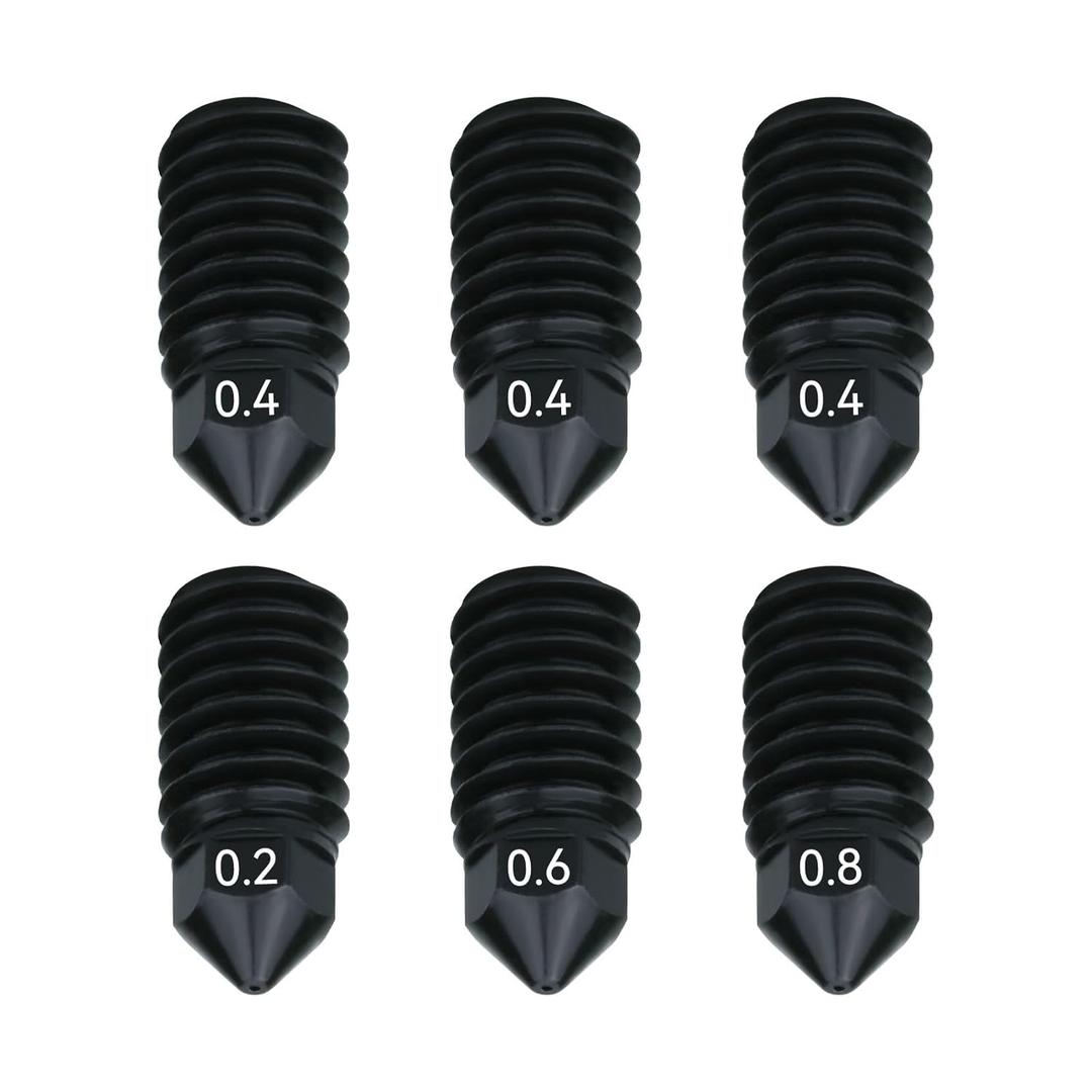6pcs for Bambu Nozzles,Upgrade 500 High Temperature Wear-Ristant Removable Hardened Steel Nozzle for Bambu Lab A1Mini 3D Printer Hotend 0.2mm*1 0.4mm*3 0.6mm*1 0.8mm*1