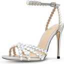 HOCHFART Silver High Heels Rhinestones High Heels Strappy Heels for Women Round Toe Sexy Pumps Crystal Stiletto Heels Sandals Silver Heels for Prom Size 7