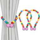 KLOGTSIND Magnetic Curtain Tiebacks, Curtain Tie Backs for Curtains 2 Pack, Wood Bead Curtain Tiebacks, Curtain Holders for Boho Bedroom Decor, Baby Nursery Decor, Farmhouse Dcor (Multicolor)