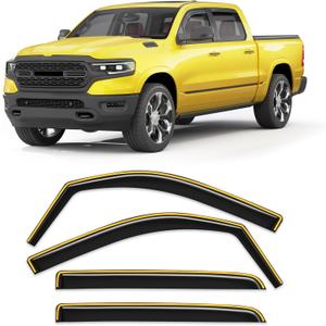 in-Channel Window Rain Guard for Dodge RAM 1500 (New Body Style Includes TRX) 2019-2026 Crew Cab Rain Guards Side Truck Window Visors Low Profile Vent Visor Window Deflectors Vent Shades