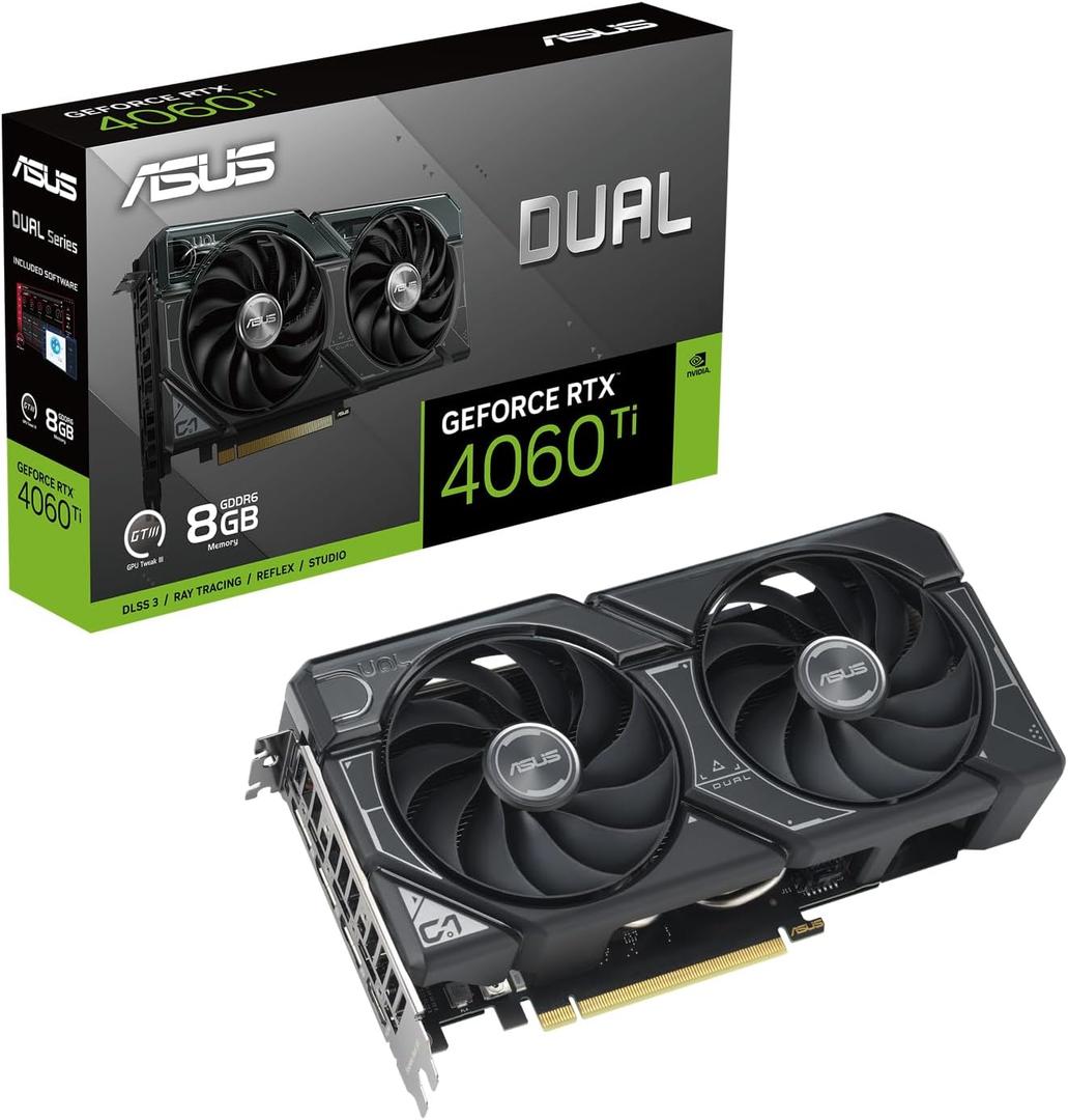 ASUS Dual GeForce RTX 4060 Ti OC Edition 8GB GDDR6 Gaming Graphics Card Black (Nvidia GeForce RTX4060Ti DLSS 3, PCIe 4.0, 1x HDMI 2.1, 3X DisplayPort 1.4a, DUAL-RTX4060TI-O8G)