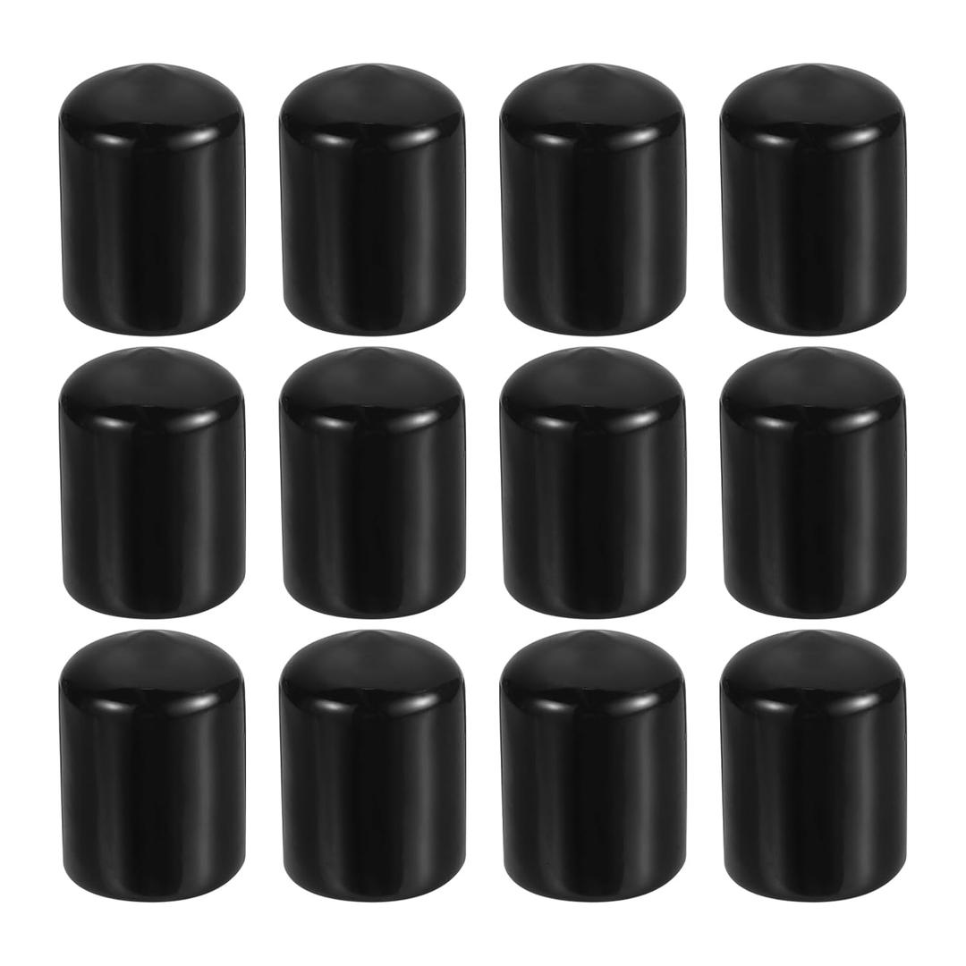 PATIKIL 5/8" ID Round Rubber End Caps, 12 Pcs Rubber Bolt Covers Caps PVC Rubber Screw Covers Flexible Screw Thread Protector Caps for Metal Tube Rod Bolt, Black