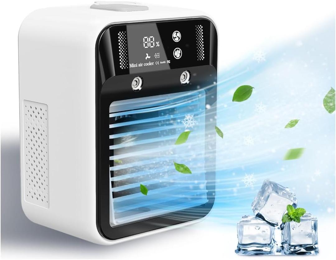Portable Air Conditioner, Rechargeable Mini Air Conditioner Evaporative Air Cooler With 2 Speeds, Unit 2 Cool Air Spray, Digital Display Car AC Fan, Portable AC for Car Bedroom Office Camping