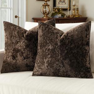 MIULEE Fall Velvet Throw Pillow Covers Dark Brown 18x18 inch Set of 2 | Soft Neutral Decorative Pillow Cases with Luxurious Textured Vintage Autumn Cushion Covers for Home Decor Couch Sofa Bed