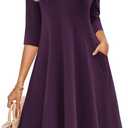 GRACE KARIN Fall Dresses for Women 2025 Casual 3/4 Sleeve Dress A Line Fit and Flare Midi Dress with Pockets, Size Large