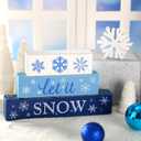 Suzile 4 Pcs Winter Table Decorations Snowflake Tabletop Decor Wooden Winter Tiered Tray Let It Snow Table Topper Centerpiece Tiered Tray for Wonderland Farmhouse Blue Christmas Decorations
