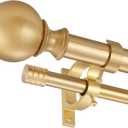 Warm Gold Double Curtain Rods 36-72", Decorative Window Treatment Curtain Rod with Round & Barrel Finials, 1-Inch Front and 5/8 Inch Back Double Telescoping Drapery Rod, Adjustable Double Window Rod