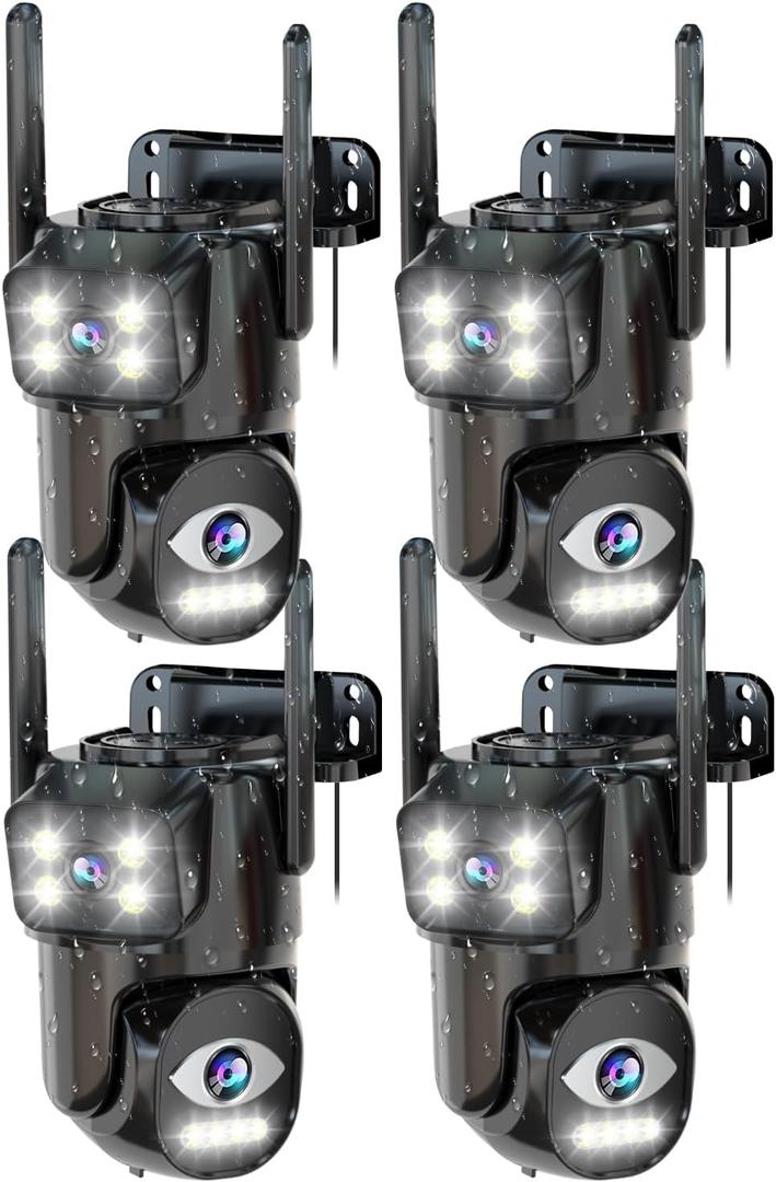 Dual Lens WiFi Security Camera Outdoor,5G/2.4G PTZ Outdoor Auto Tracking,HOM Security Surveillance System Camera,WiFi,Night Vision,7/24 Recording (4PACK)