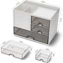 QIYVLOS Desk Organizer with 3 Drawer, Multi-Functional Pencil Pen Holder for Desk, Desk Organizers and Storage with 8 Compartments, Desktop Organizer for Office Home Art Supplies (White)