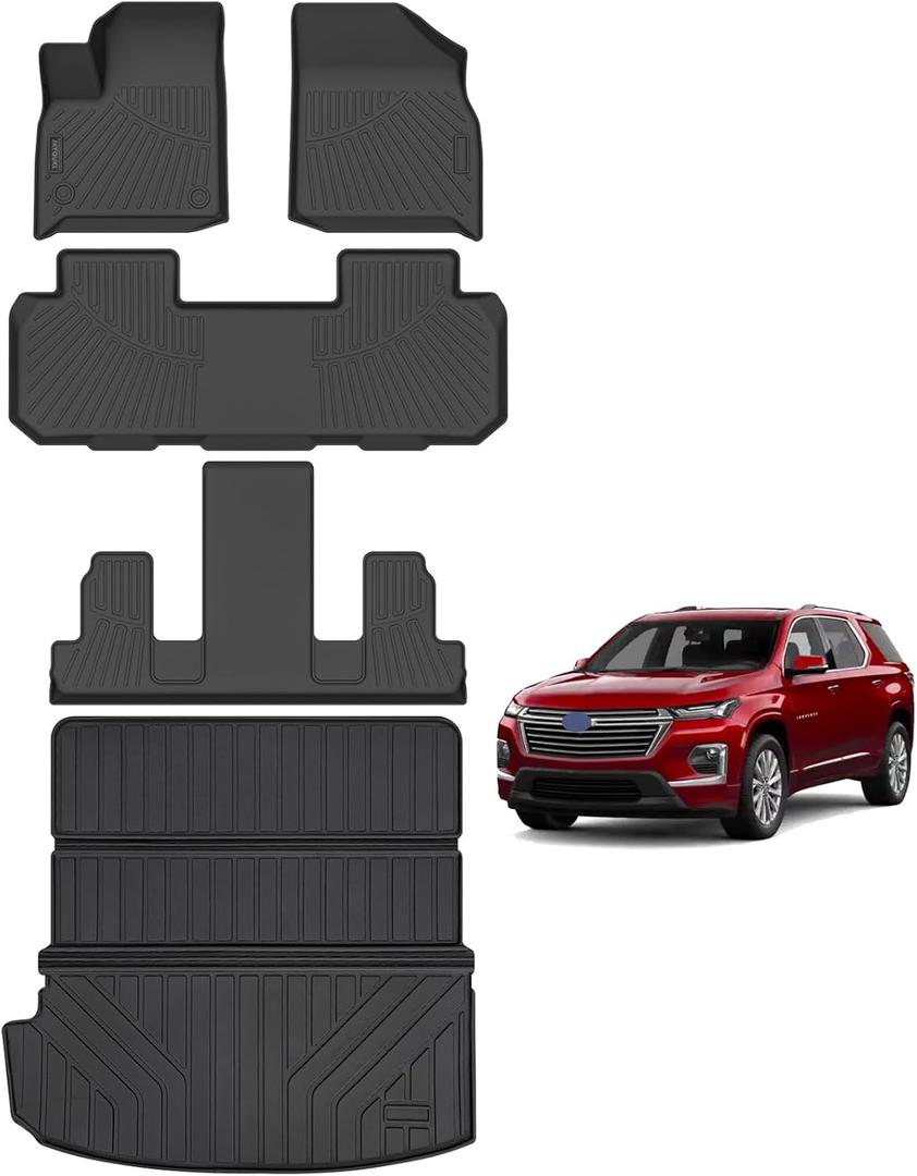 JKYOUKL Floor Mats & Cargo Liners Backrest Mats Compatible for 2018-2023 Chevy Traverse (7 Seat-2 Row Bucket Seat)
