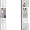 ChooChoo Narrow Bathroom Storage Cabinet with Adjustable Shelves, Tall Storage Cabinet with 2 Doors and 1 Drawer, Freestanding Cupboard for Small Spaces, White, 7.87"D x 7.87"W x 70.87"H