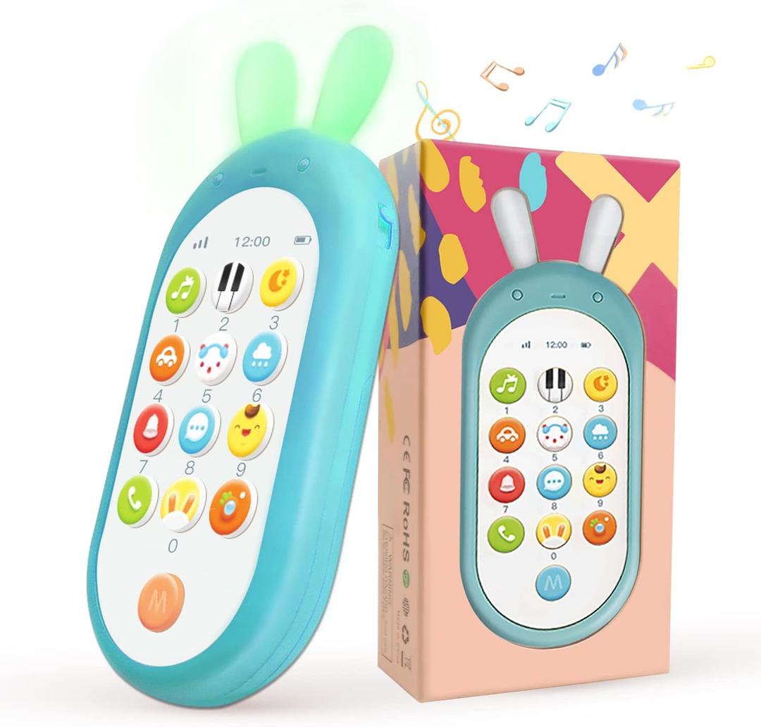 Richgv Baby Cell Phone Toy - Sensory Learning Toys with 12 Functions, Light & Multi Sound Effects, Teething Toys for Babies & Infant 6 to 12 Months Boy Xmas Gifts Stocking Stuffers