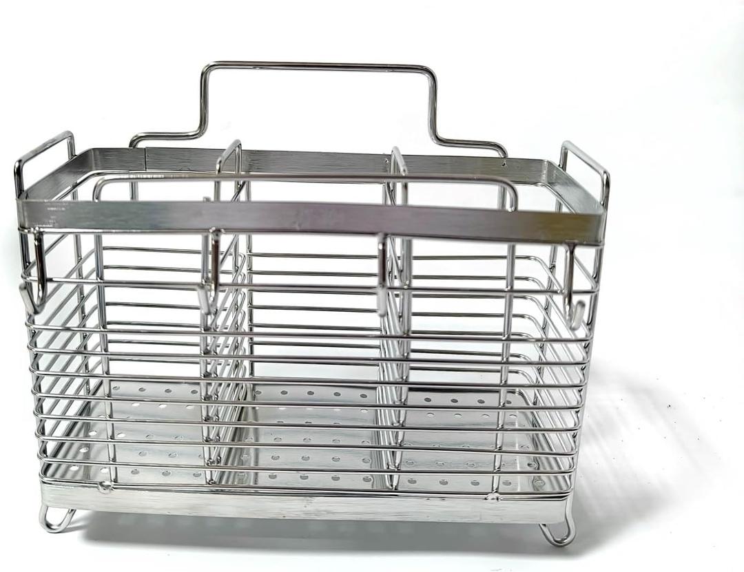 Utensil Holder,Stainless Steel Utensil Drying Rack,with Drain Tray,Basket Holder with Hooks 3 Compartments Draining Basket,Kitchen Countertop Organizer with 4 Hooks for Forks Spoons Chopsticks