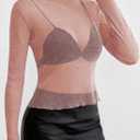 Pink Queen Women's Mesh Sheer Tops Sexy See Through Mandarin Collar FIt Party Clubwear Shirts (Pink, XL)