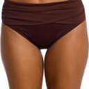 Island Goddess Banded Mid Waist Pant Bikini Swimsuit Bottom (6, Java)
