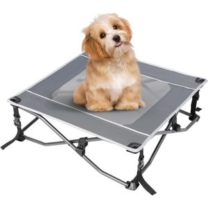 TIMBER RIDGE Elevated Outdoor Dog Bed Portable Cooling Raised Cot with Breathable Mesh, Grey (24.8"L x 24.8"W x 8.3"Th)
