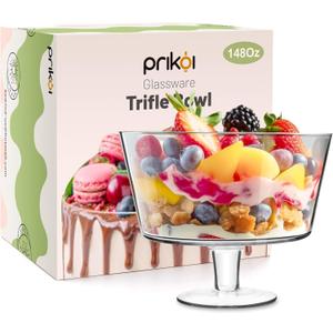 148oz Trifle Bowl with Pedestal, Modern Glass Round Party Dessert Display Stand for Ice Cream Cake, Salad, Fruit, and DIY,2025 Thickened Version