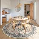 Area Rugs 8ft Washable Non-Slip, Floral Vintage Distress Print Pattern Medallion Carpet for Living Room Bedroom Dining Room, Beige Navy Blue Orange Colorful (round 8ft, Beige/Blue/Orange)
