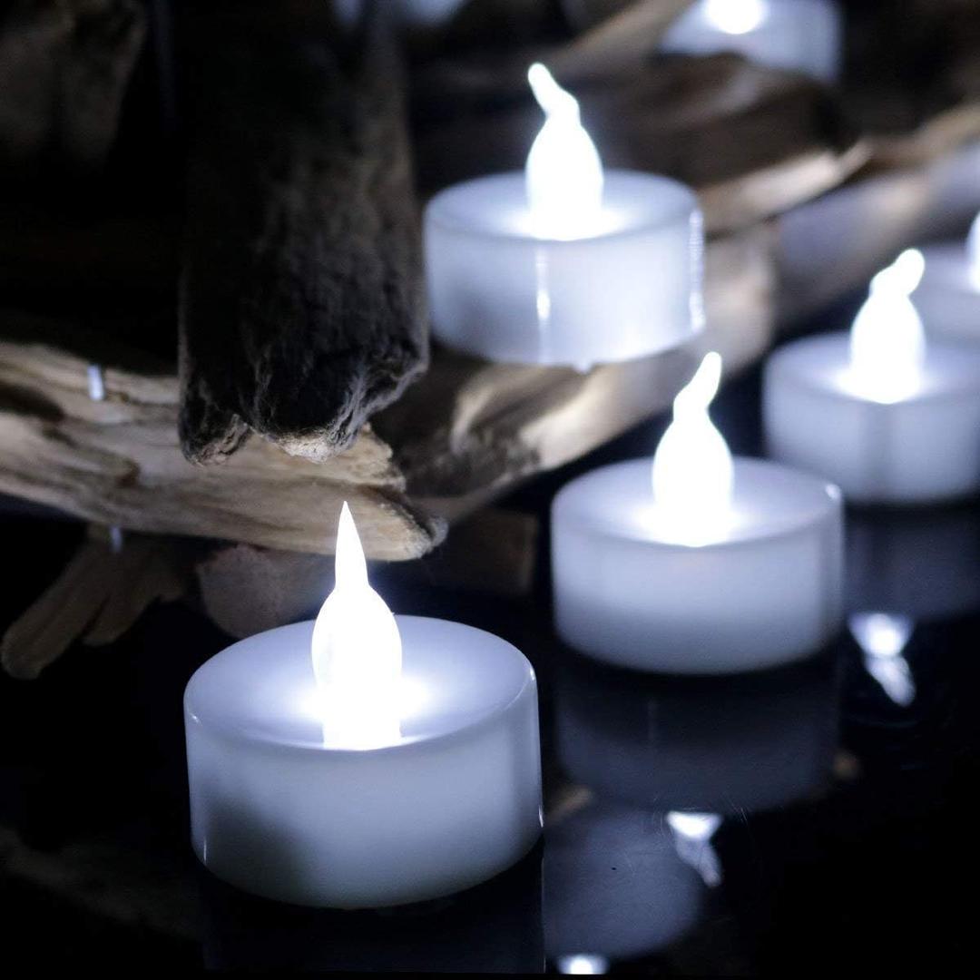 Led tealights, 24 Pack Flameless Candles Lights Realistic Flickering Battery Operated Led Tea Lights Candles for Christmas, Wedding, Birthday, Halloween Gifts Home Decoration in Cool White