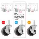 Caster Wheels, 3" Locking Swivel Stem Casters Set of 4, 3/8"-16 x 1 (Screw Diameter 3/8", Length 1") Rubber Casters with 360 Degree No Noise Wheels for Furniture