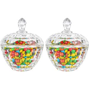 ComSaf Glass Candy Dish with Lid, 9OZ Small Candy Jars with lid for Office Desk, Covered Candy Dish for Office Desk, Decorative Cute Glass Jar, Jewelry Box for Wedding Party Buffet Decor, Set of 2