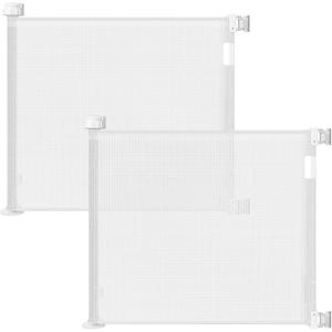 2-Pack Retractable Baby Gate for Stairs-33Height, Expands up to 55Width-Safety Gate for Infants, Toddlers, Dogs & Pets-Easy Install, Secure Closure, White Mesh Design for Indoor & Outdoor Use, White, 33x55 Inch (2 Pack)