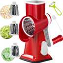 Rotary Cheese Grater Multi-Purpose Stainless Steel Cheese Shredder - Cheese Grater With Handle Effortless Grating of Carrots, Potatoes, Vegetables, and Fruits (Red)