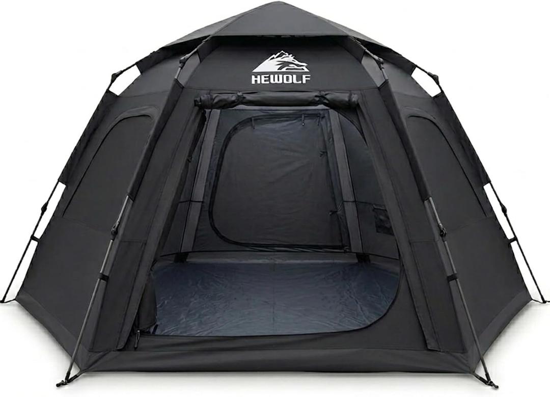 Hewolf 2/3/4 Person Camping Tent - Instant Pop Up Waterproof 2 Doors Tent with Easy Setup | 3-Season Hexagonal Dome Design for Family, Hiking & Traveling