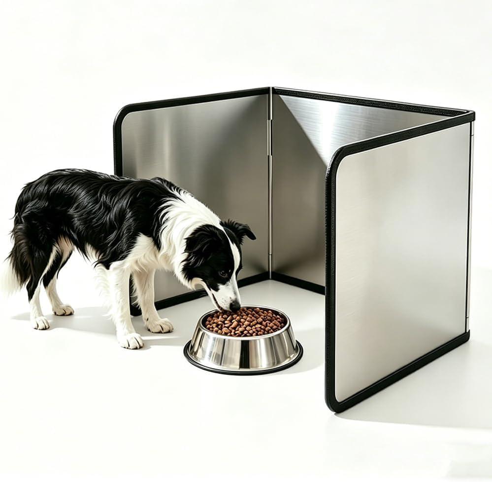 Foldable Stainless Steel Cat & Dog Splash Guard – Black Foam Strap & Edges, Food & Litter Spill Protector for Messy Eater Pets, Walls & Floors & Kitchen (15.7 * 11.8 in-2 Sises)