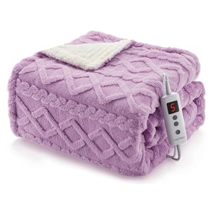 CAROMIO Heated Throw Blanket - Thick Tufted Sherpa Electric Blanket Throw with 10 Heating Levels and 10 Time Settings, ETL Certified Machine Washable Fast Heating Blanket Throw 50"×60", Purple