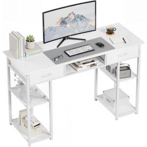 OLIXIS Desk with Storage Fabric Drawers-48 Inch Home Office Computer Desk for Small Space Bedroom,Modern Study Work Gaming Writing Table PC Desks,Chic White
