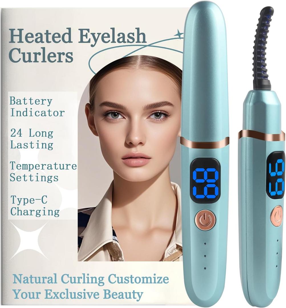 Heated Eyelash Curlers with Battery Indicator, Electric Eyelash Curler 3 Temperature Modes LED Display USB Rechargeable Makeup Tools, Heated Lash Curler Ideal Christmas Gift for Women (Blue)