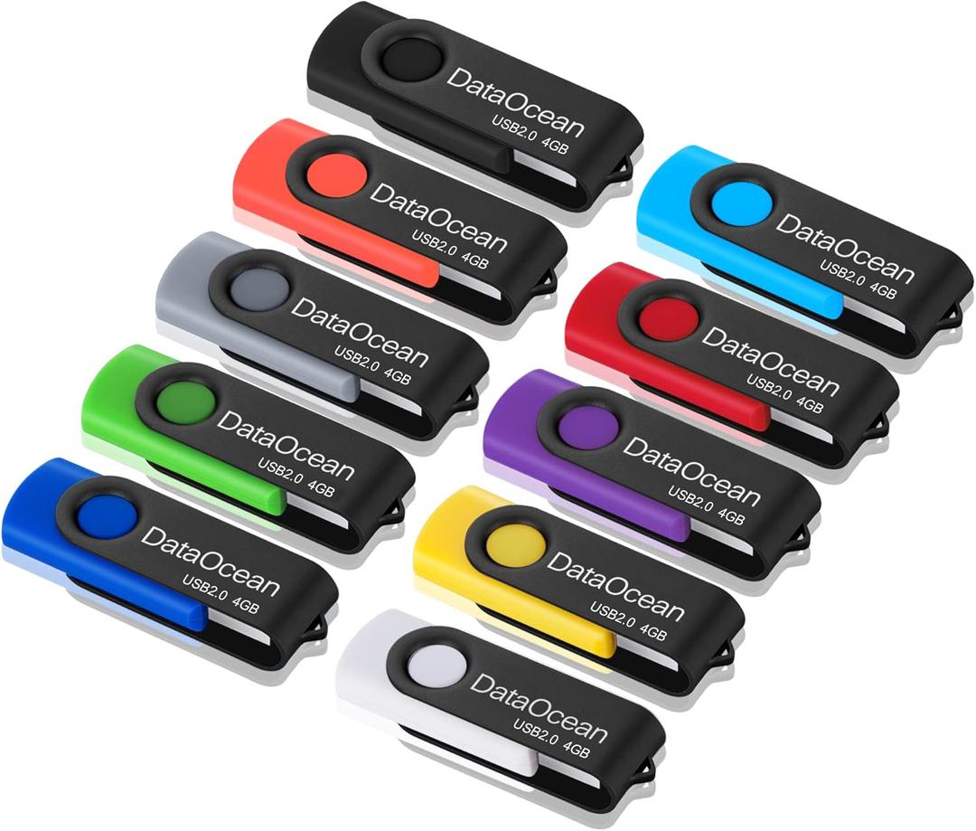 10 Pack DataOcean 4GB USB 2.0 Flash Drive Memory Stick Thumb Drives (4GB X 10 Mixed Colors) (4GB X 10(10 Colors))