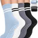 Pilates Socks for Women, Non Slip Grip Socks for Yoga, Barre, Hospital, Grippy Socks Womens Gifts, 4 Pairs (Small-Medium, 1 Blue/White/Gray/Black- 4 Pairs)