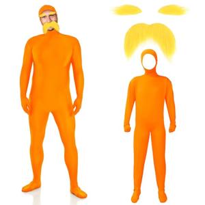 HIYZI Orange Costume Yellow Mustache and Eyebrows Halloween Costume Orange Jumpsuit for Halloween Christmas Festival Party Cosplay Men Women Large