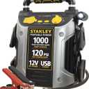 STANLEY J5C09 Portable Power Station Jump Starter 1000 Peak Amp Battery Booster, 120 PSI Air Compressor, USB Port, Battery Clamps