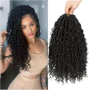 Goddess Locs Crochet Hair 16 Inch 8 Packs Boho Faux Locs Crochet Hair For Black Women Synthetic Hippie Locs Pre Looped Crochet Braids With Curly Ends (1B)