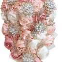 Luxury Cascade Bridal Wedding Bouquet Satin Rose Waterfall Holding Bouquet Artificial Flower Bunch for Bride Bridesmaid(Ivory, Blush & Peach Pink, 17.3" x 8.7")