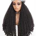 Curly Headband Wig 26 InchAfro Curly Wigs for Black WomenKinky Straight Synthetic Hair with Bouncy Curls In the EndWear and Go Glueless Half Wig (Natural Color)