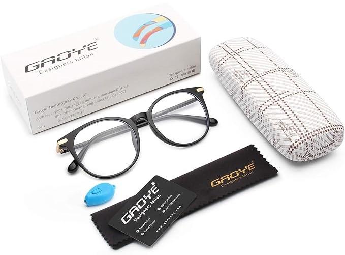 Gaoye Blue Light Blocking Glasses, Retro Round Eyewear Frame Anti Eyestrain Computer Glasses for Women Men - GY1688 (Light Black Frame/Transparent Lens)