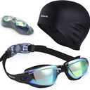 Swimming Goggles Swimming Cap Set Swim Glasses Silicone Swim hat Pack for Adults with Anti Fog Glasses for Swimming